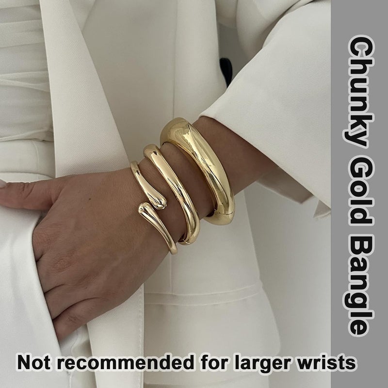 Rainhonor Chunky Gold Bangles Bracelets for Women Gold Cuff Bracelet Set Waterproof Non Tarnish Stack Bracelet for Women Gifts - Image 1